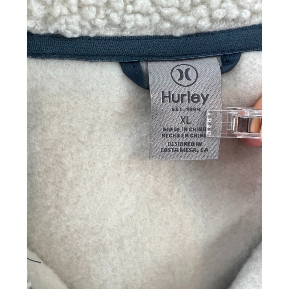 Hurley Sherpa Fleece Hoodie Mens XL Blue Cream Colorblock 1/4 Zip Anorak NEW - Picture 7 of 10